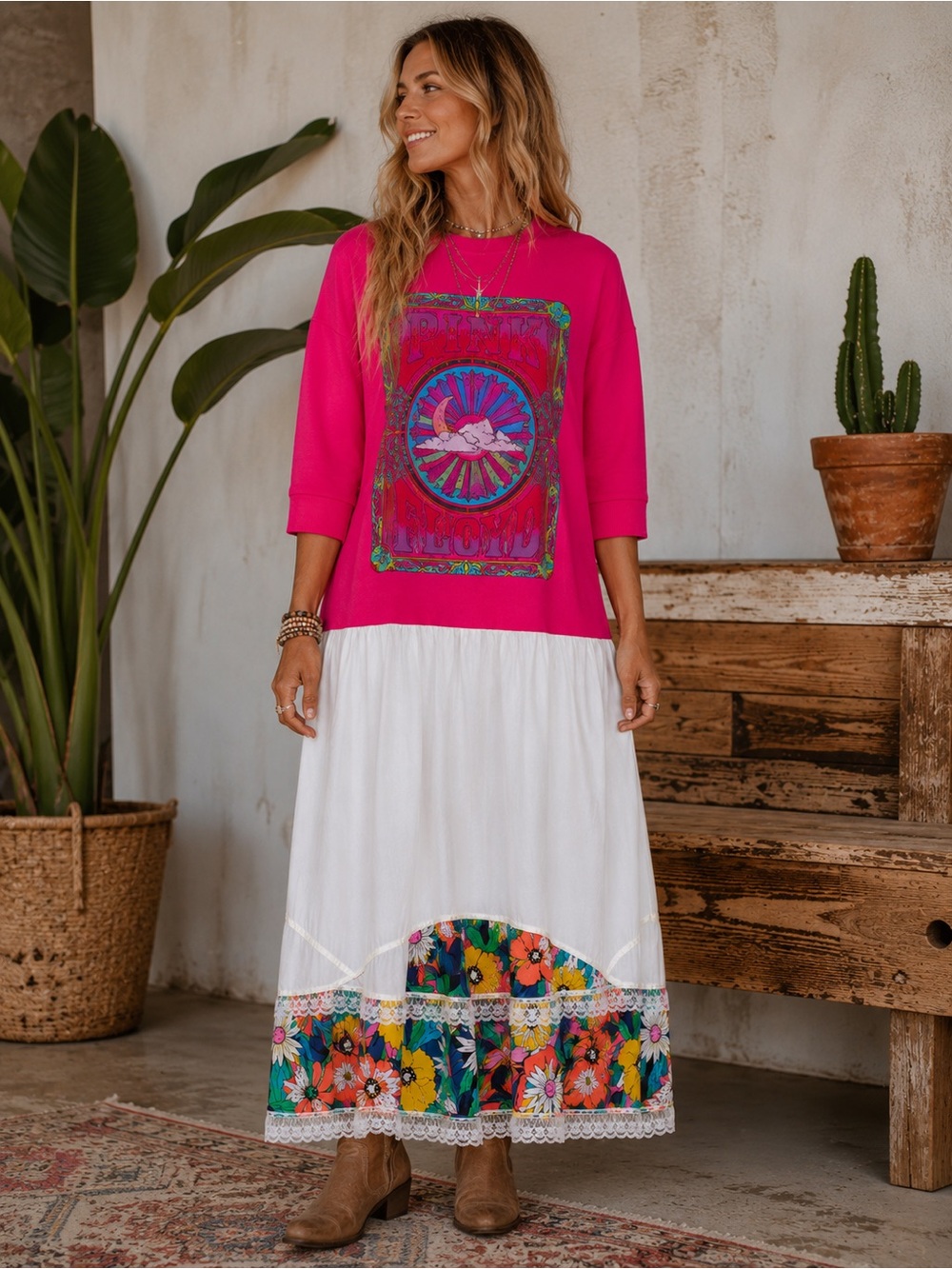 Upcycled PINK FLOYD crewneck maxi dress